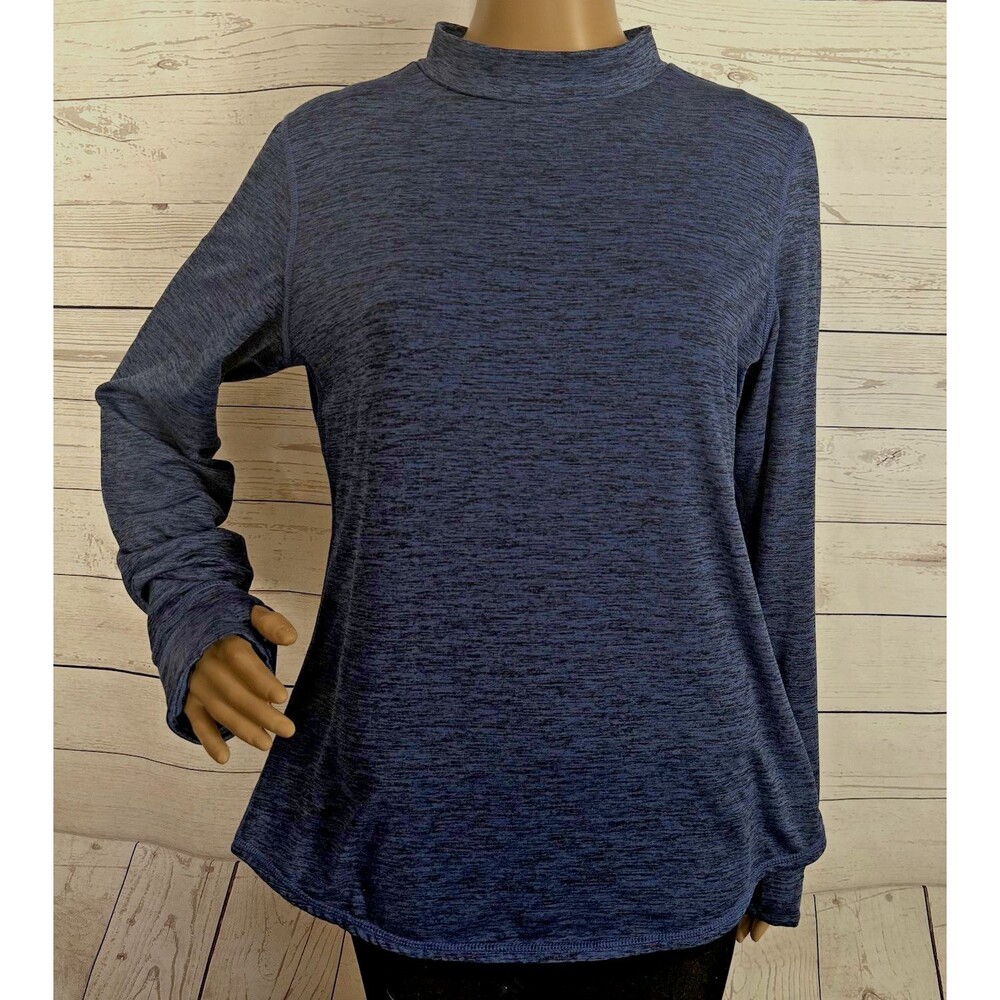 ClimateRight by CuddlDuds Plush Warmth Shirt Large Heather Blue Thumbholes Mock